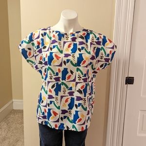 Vintage Joseph II white with colorful abstract print size medium
